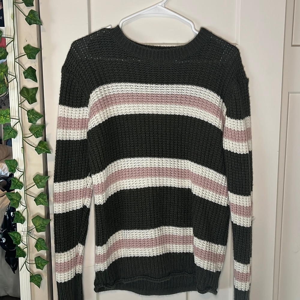 Pink Rose oversized pink grey and white knitted sweater